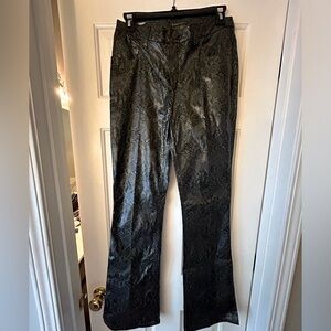 Black Snakeskin Pleather Flare Pants, Size US 4